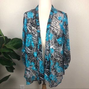 Black/White/Turquoise Floral Mesh Duster Cardigan